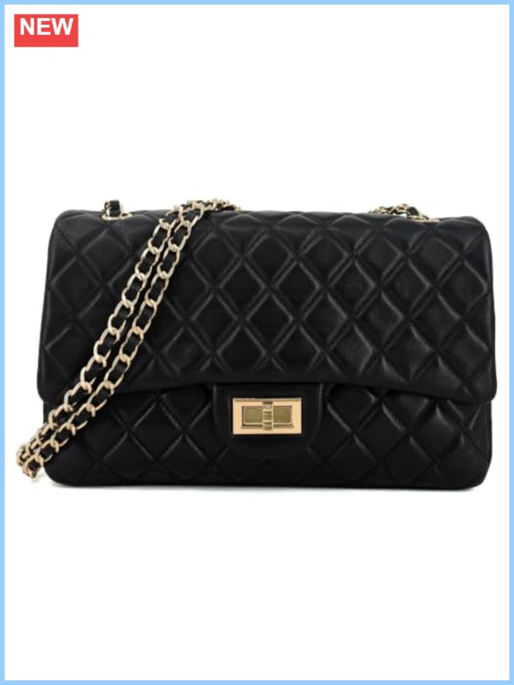 Quilted Lambskin Leather Crossbody Shoulder Bag Double Gold Chain Strap